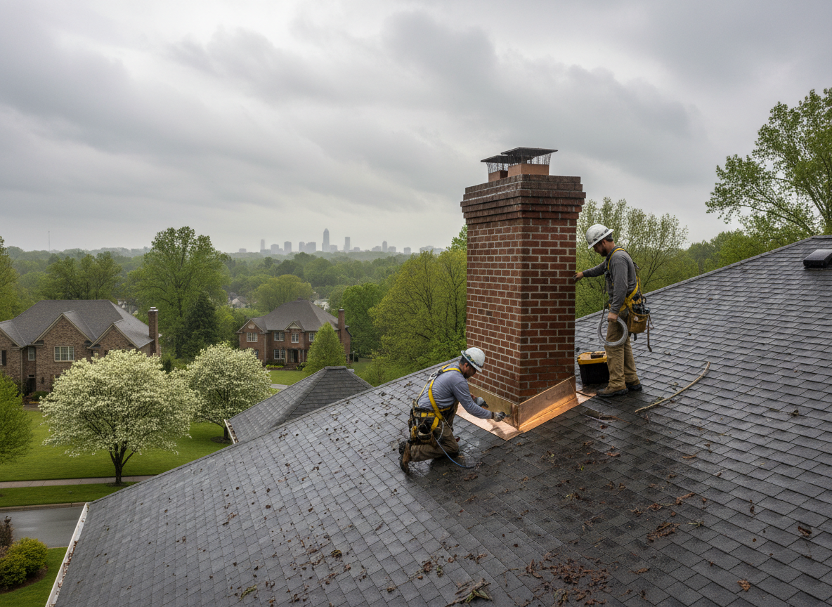Chimney Flashing Repair After Heavy Spring Rains Near Charlotte